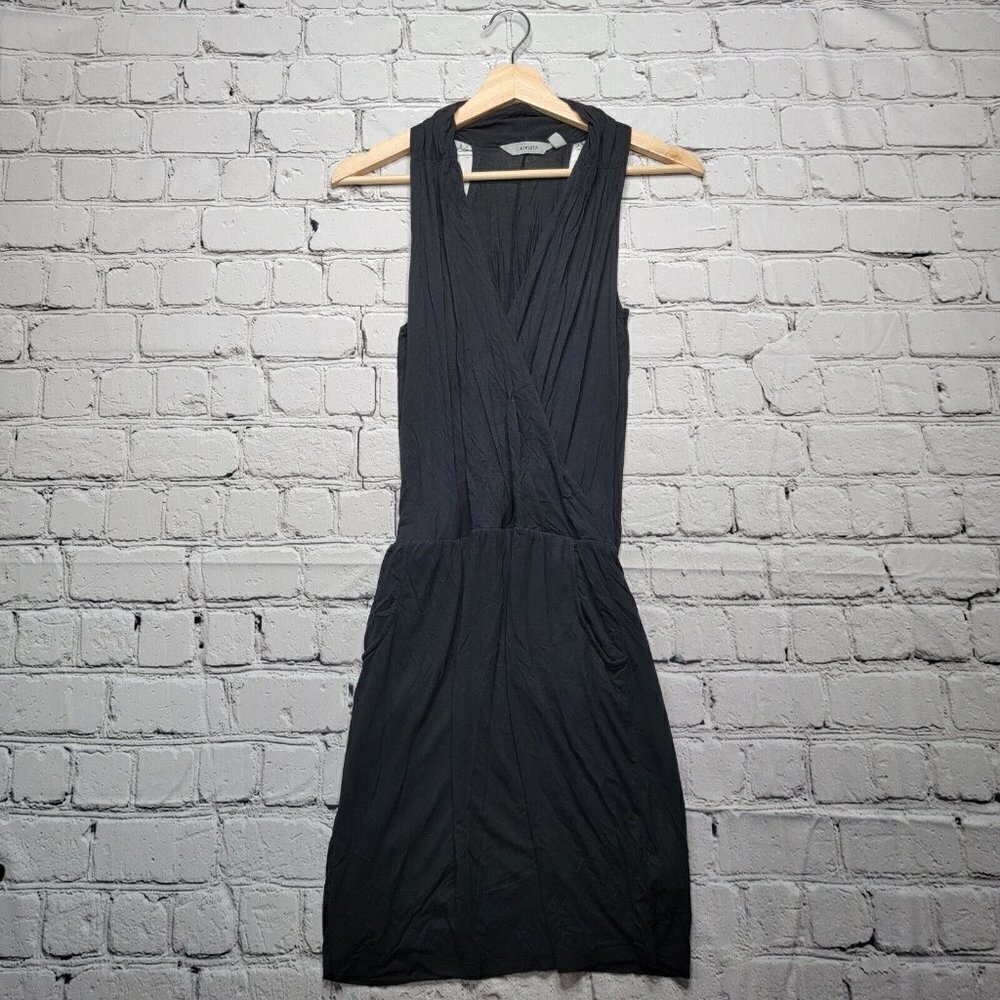 Athleta Crossroad Black‎ Sash V Neck Pocket Dress Size S